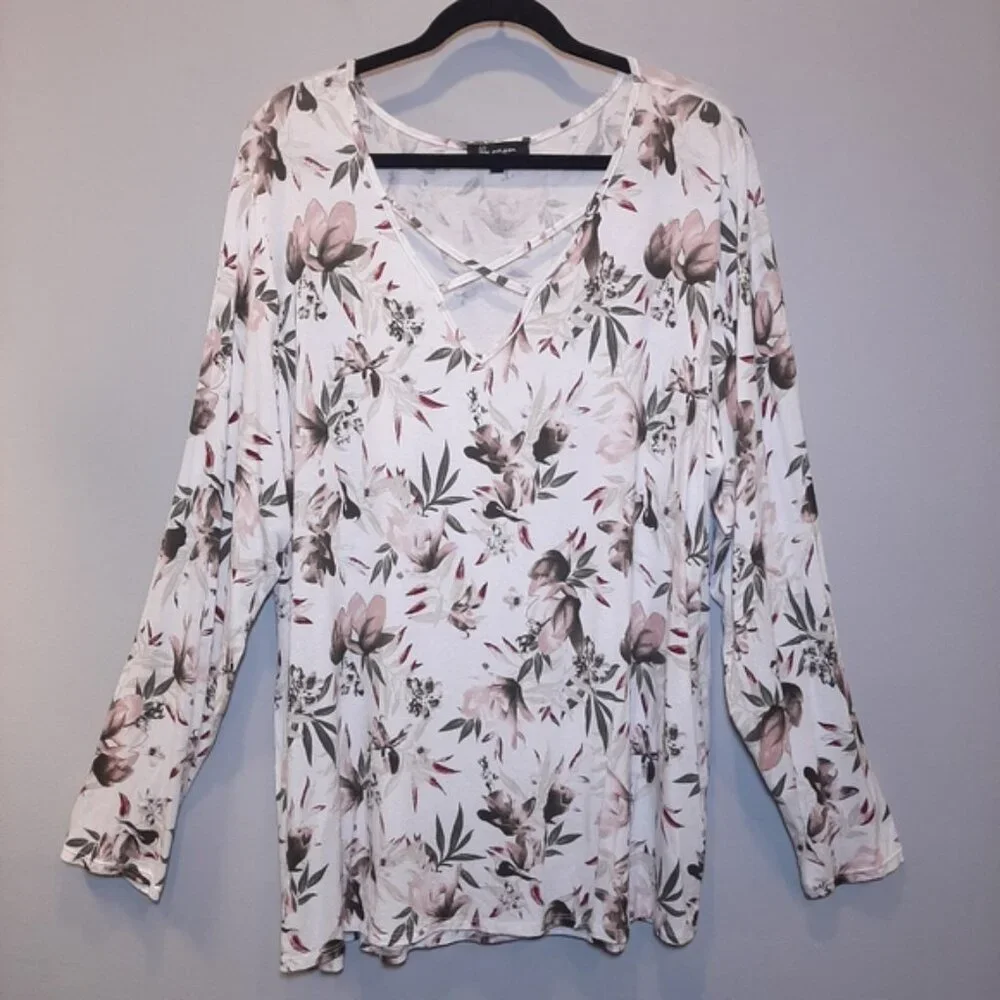 Lily Morgan Floral Long Sleeve Blouse Strappy Crossover Vneck Spring Top - Picture 10 of 10
